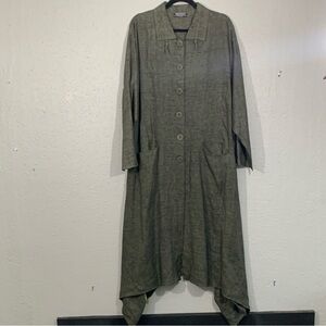 Transparente Black Label Black/Green 100% Linen Lagenlook A-Line Button Duster